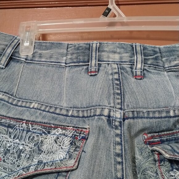 Vintage RUTHLESS ART JEANS Skull Embroidered Streetwear Y2k SIZE 38-READ DESCRIP - Picture 7 of 14